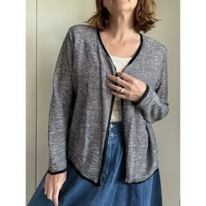 Eileen Fisher Cardigan Sweater Size Medium Black/White Organic Linen/Cotton